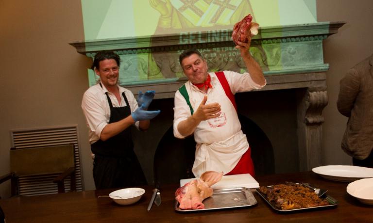 Flemish chef Kobe Desramaults together with tuscan butcher Dario Cecchini