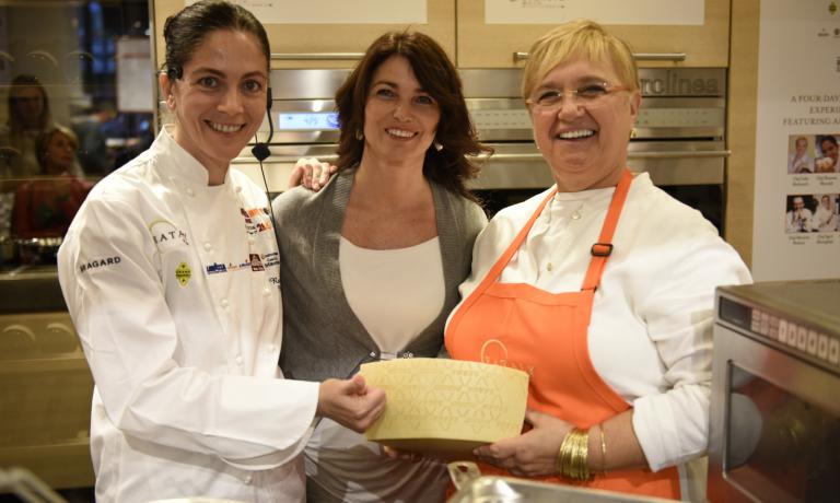 Elisabetta Serraiotto, Marketing & Comminication Manager of Consorzio di Tutela Grana Padano, with Rosanna Marziale and Lidia Bastianich at Identità Golose New York 2014 (photo credit Francesca Brambilla e Serena Serrani)