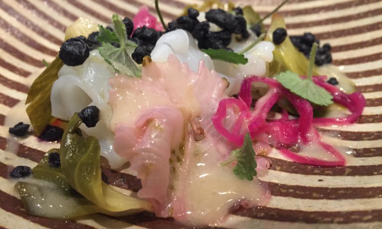 Calamari in Italian ceviche returns on the theme of acidity, dominating the first part of the menu