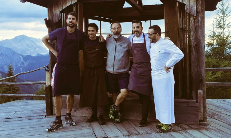 Five of the chefs who participated in Cook the Mountain a few days ago: Giorgio Ravelli, Rodolfo Guzman, Norbert Niederkofler, Ivan Milani and Giancarlo Morelli. Story (and photos) by Lisa Casali for Identità Golose